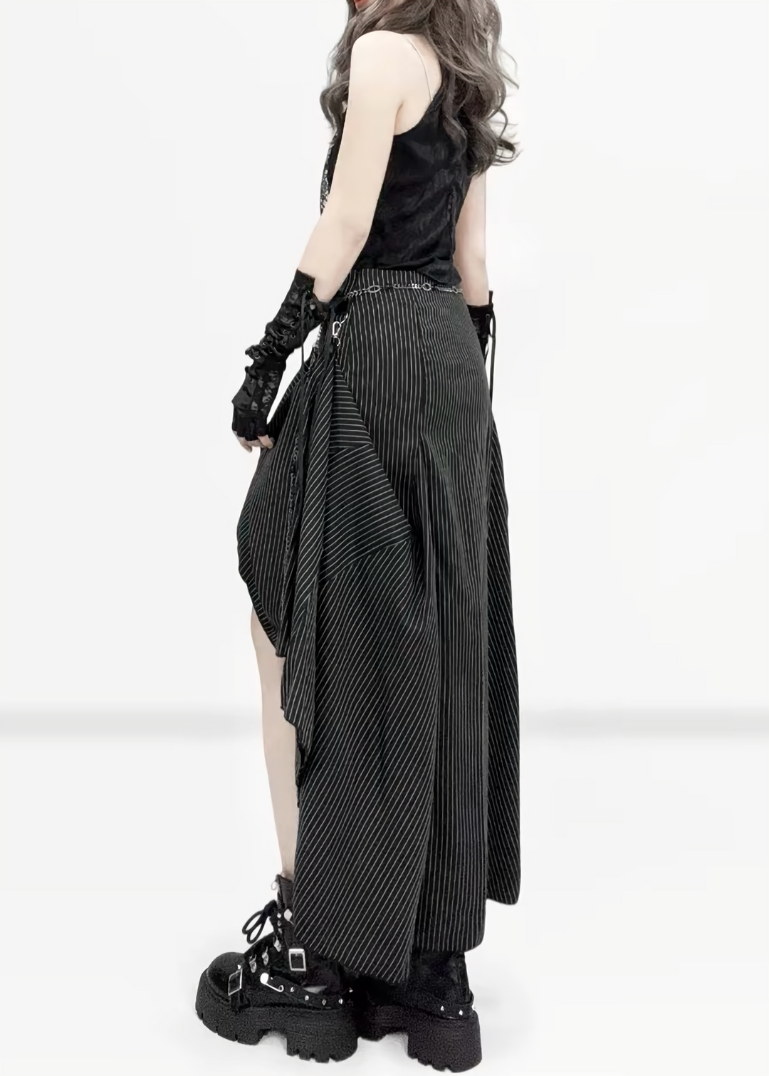 DARK ASYMMETRIC CHAIN DRAPE MAXI SKIRT / LG1684