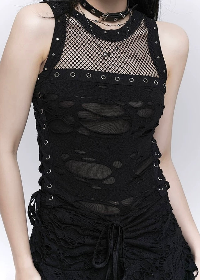 lace up crock top / LG1171 &amp;amp; gothic black hole short skirt / LG1172 