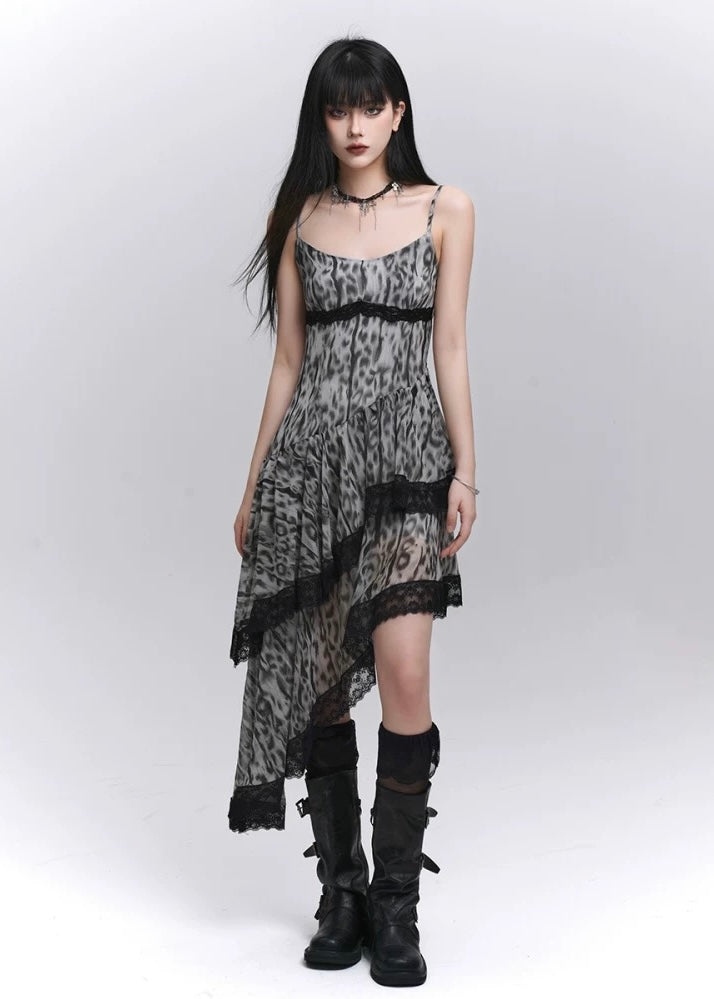 Asymmetrical leopard lace dress / LG1282