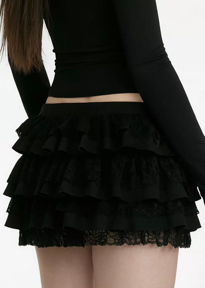 LACE FRILL LAYERED MINI SKIRT / LG1584