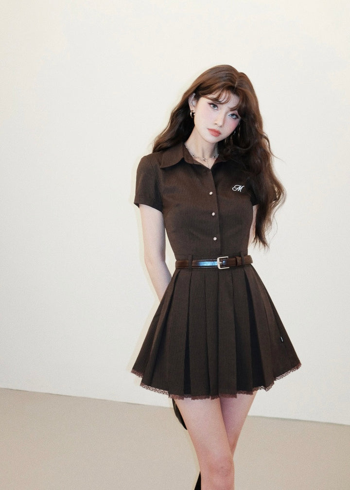 belt pleated mini dress / /mu1119