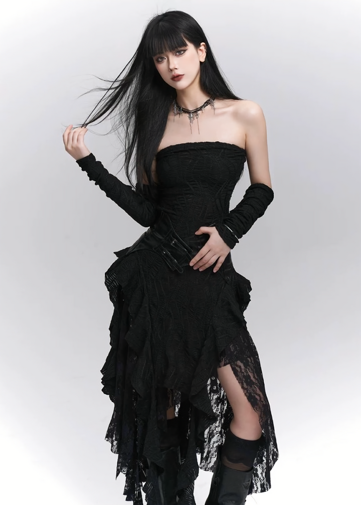 Asymmetrical Lace Gothic Dress / lg1277_e4r
