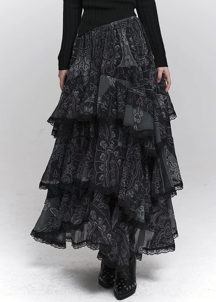 PAISLEY TIERED MIDI SKIRT / LG1499