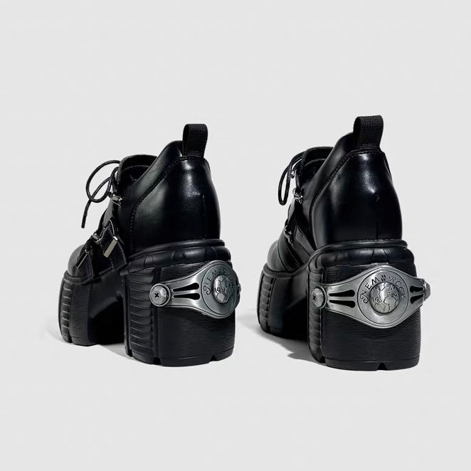 DARK BUCKLE PLATFORM LACE-UP SHOES / V1189