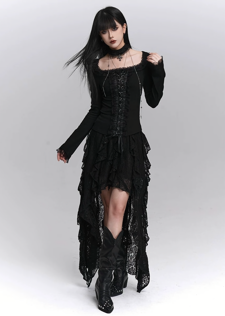 GOTHIC LACE ASYMMETRY DRESS SET