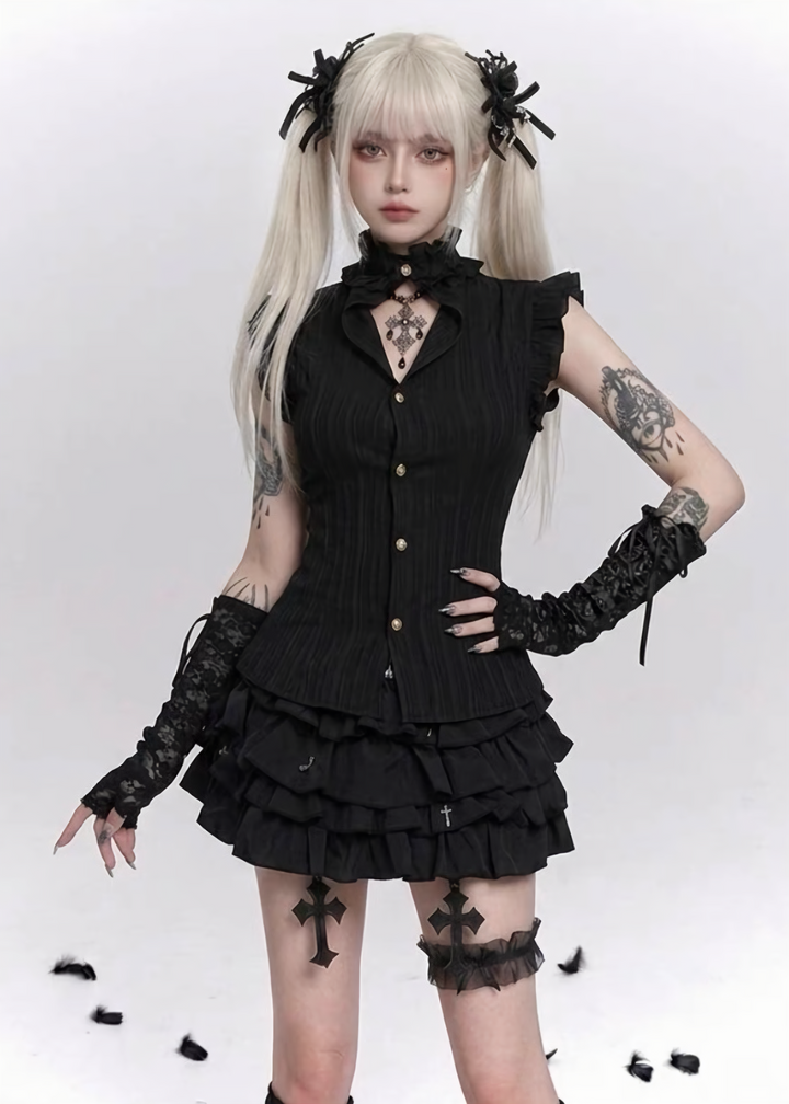 GOTHIC RUFFLE PEPLUM TOPS / LG1666