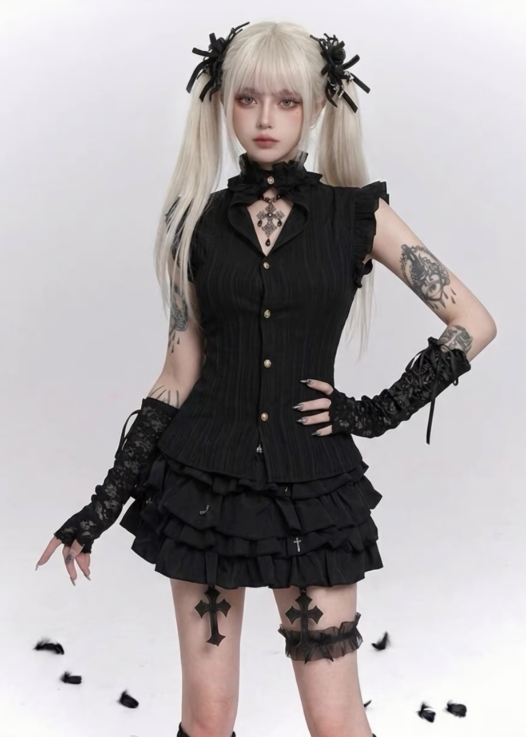 GOTHIC RUFFLE PEPLUM TOPS / LG1666
