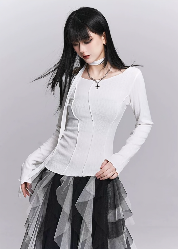 NECK STRAP RIB SLIM TOP / LG1525