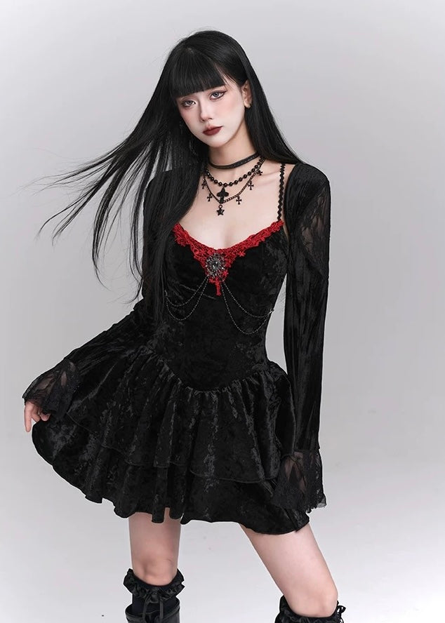 gothic velvet suspender mini dress / LG1242