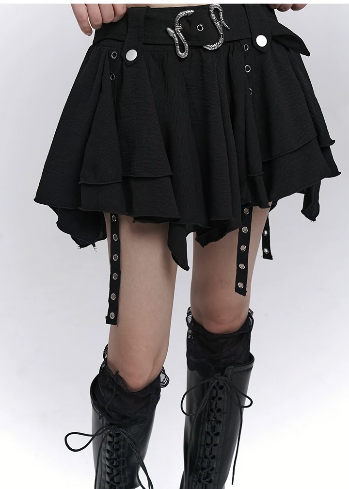 Asymmetric layered belt skirt / lg1271