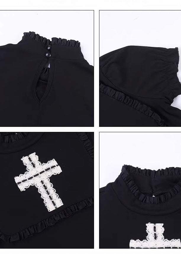 GOTHIC LACE CROSS FRILL TOP / LG1660