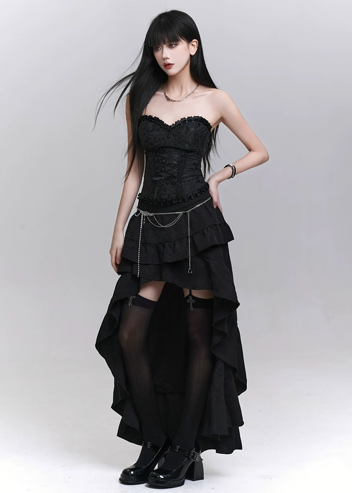 Gothic Frill Asymmetry Skirt / LG1297_e4r
