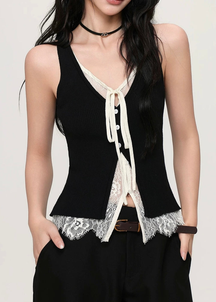 LACE LAYERED RIB TANK TOP / LG1589