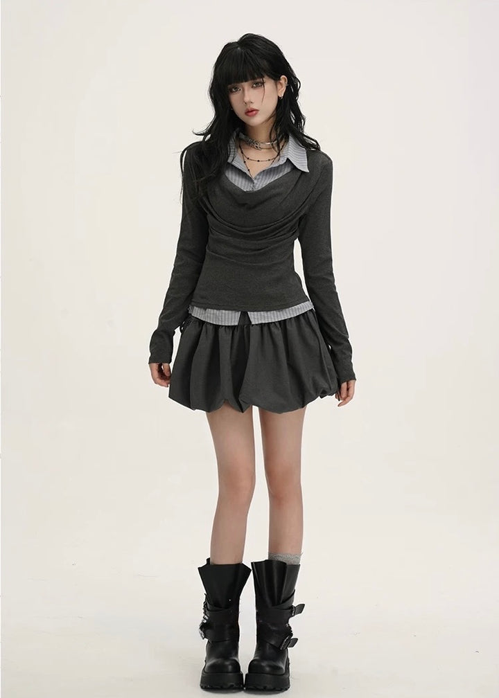 DRAPED COLLAR LAYERED TOP / LG1541