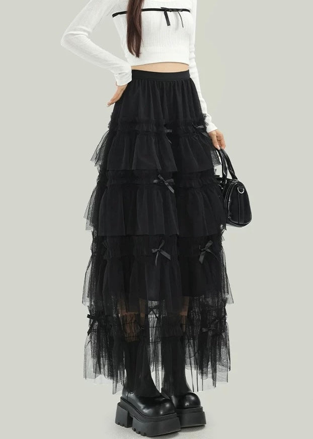 RIBBON TIERED TULLE SKIRT / LG1104