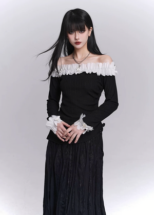 OFF SHOULDER FRILL RIB TOP / LG1534