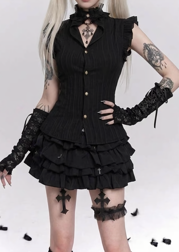 GOTHIC RUFFLE PEPLUM TOPS / LG1666
