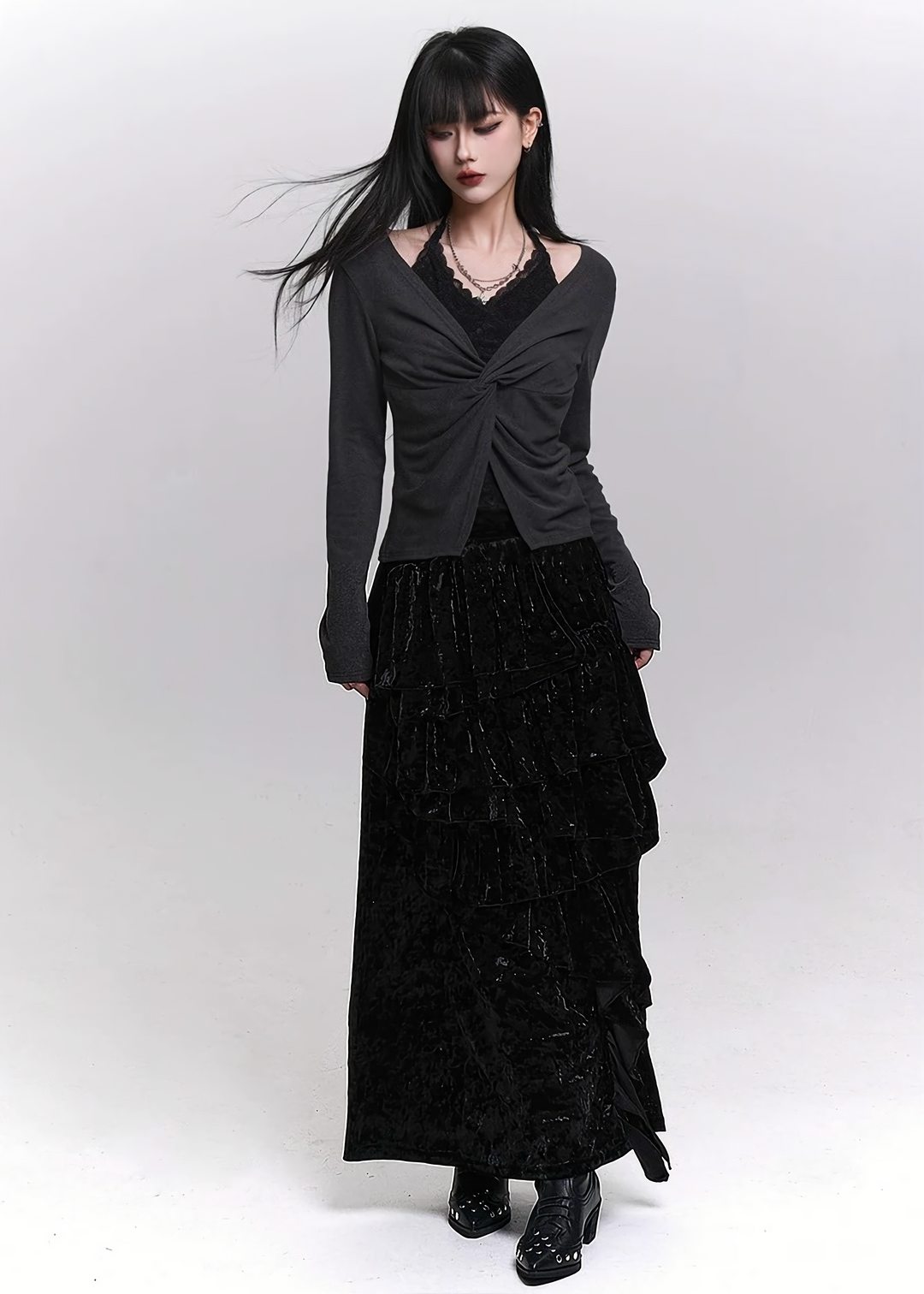 TWIST FAKE LAYER LONG SLEEVE TOP / LG1478