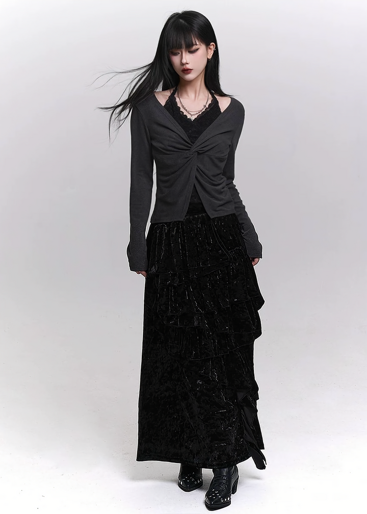 TWIST FAKE LAYER LONG SLEEVE TOP / LG1478