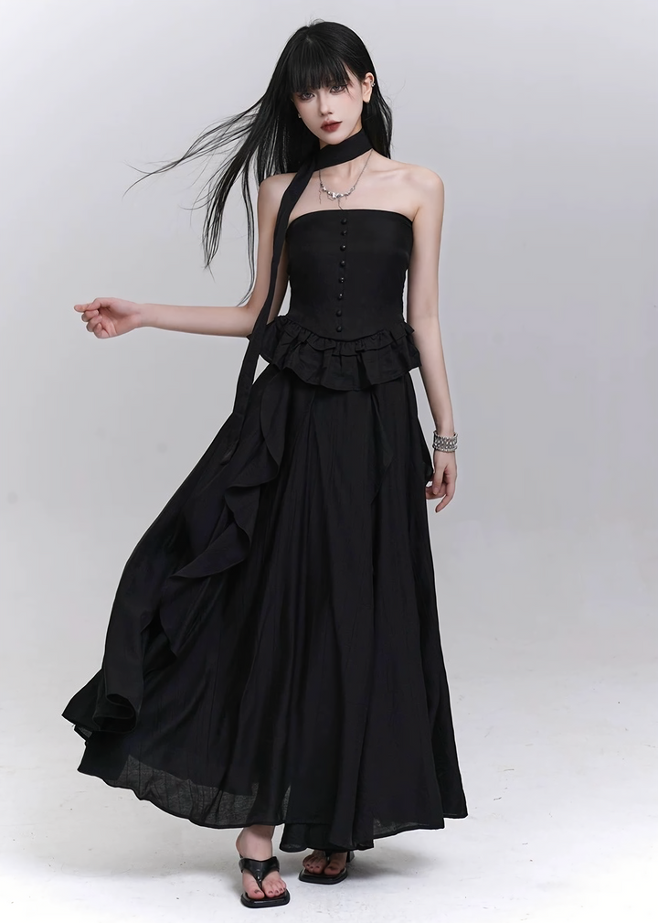 Ruffled lace tube top &amp;amp; Asymmetrical sheer volume skirt / lg1309 