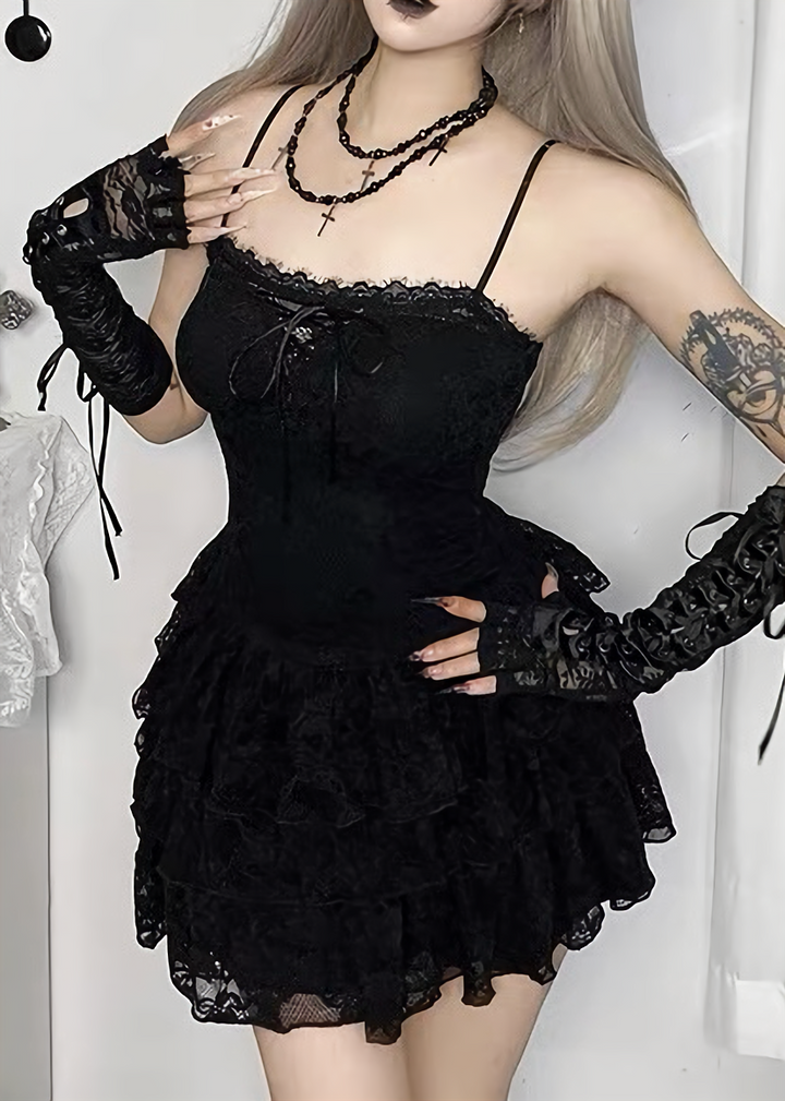 GOTHIC LACE TIERED MINI ONEPIECE / LG1692