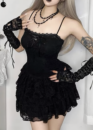 GOTHIC LACE TIERED MINI ONEPIECE / LG1692
