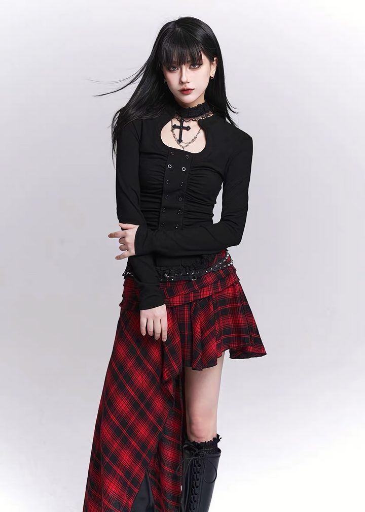 Cross Choker Slim Fit Long Sleeve Top / LG1516