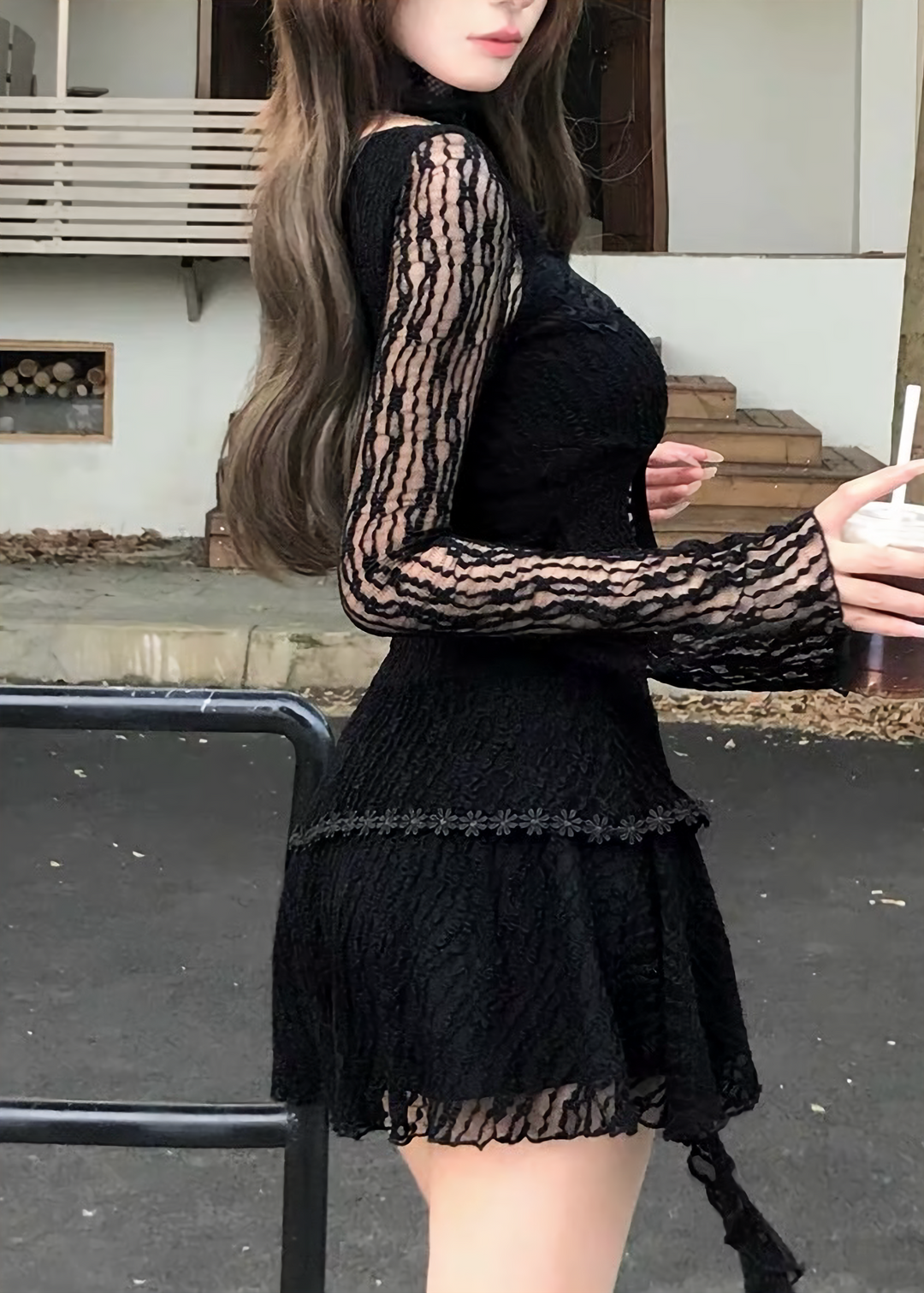 HALTER RIBBON LACE MINI DRESS / LG1714