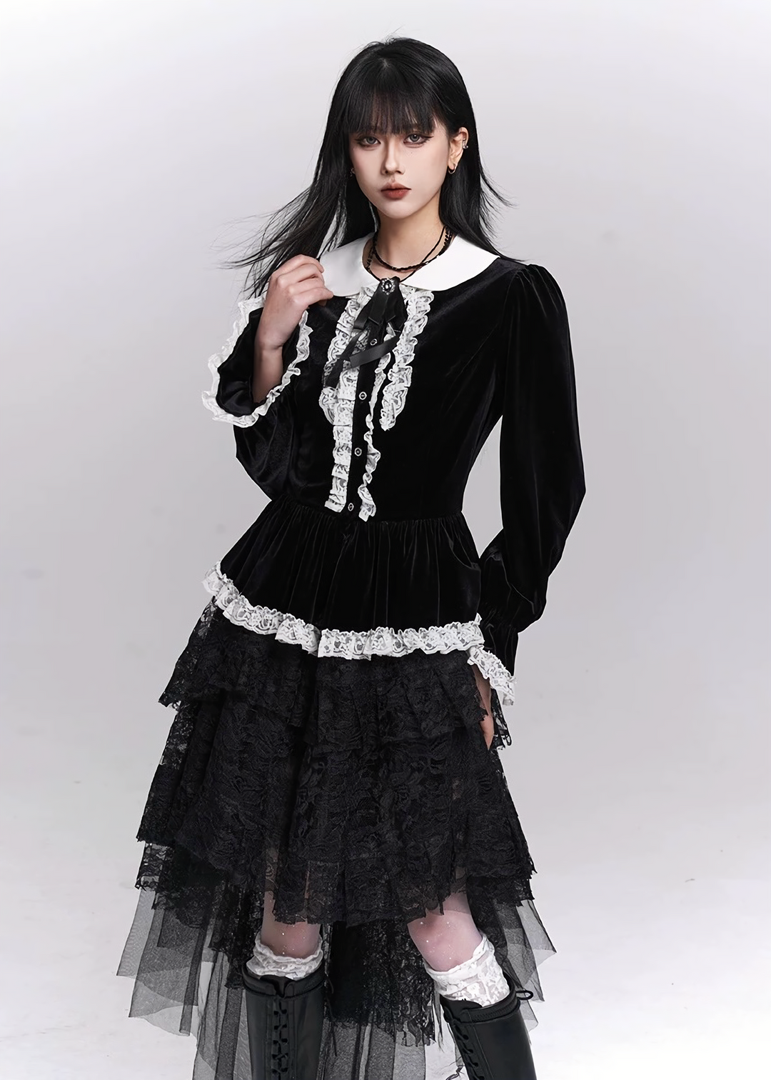 VELVET LACE COLLAR BLOUSE / LG1495