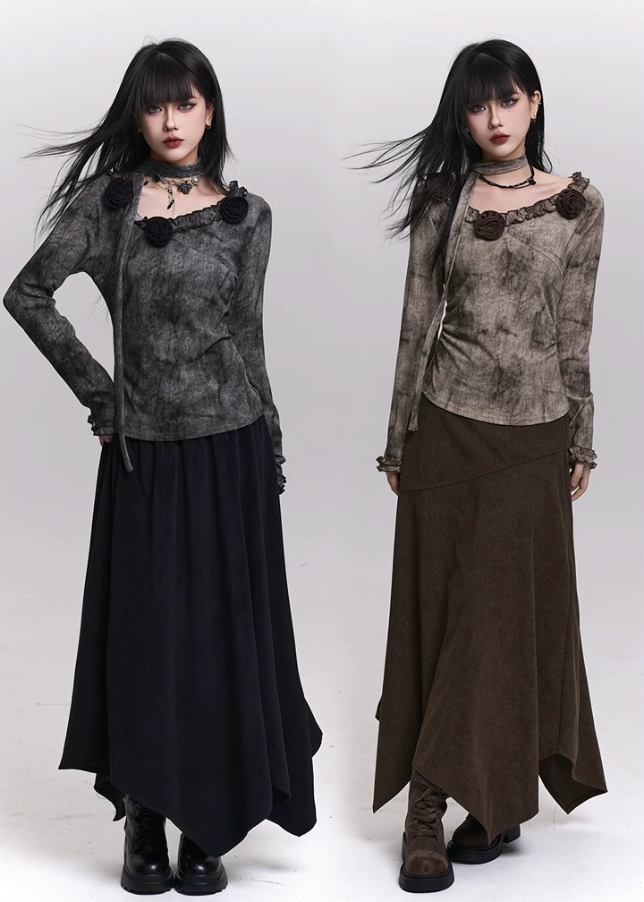 ROSE SCARF DYED LONG SLEEVE TOP &amp;amp; SKIRT / LG1477