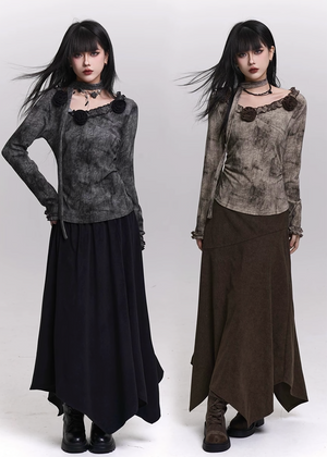 ROSE SCARF DYED LONG SLEEVE TOP & SKIRT / LG1477