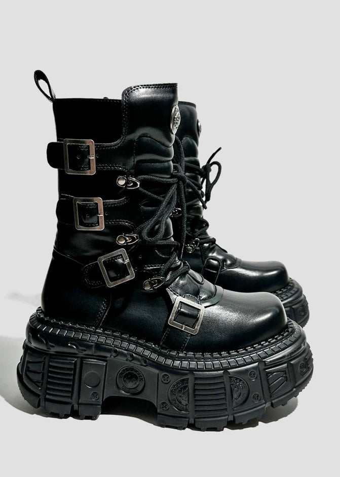 heavy metal punk waffle mid boots / v1105