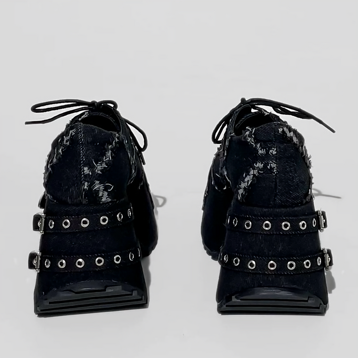 fringe denim Lace up shoes / V1116