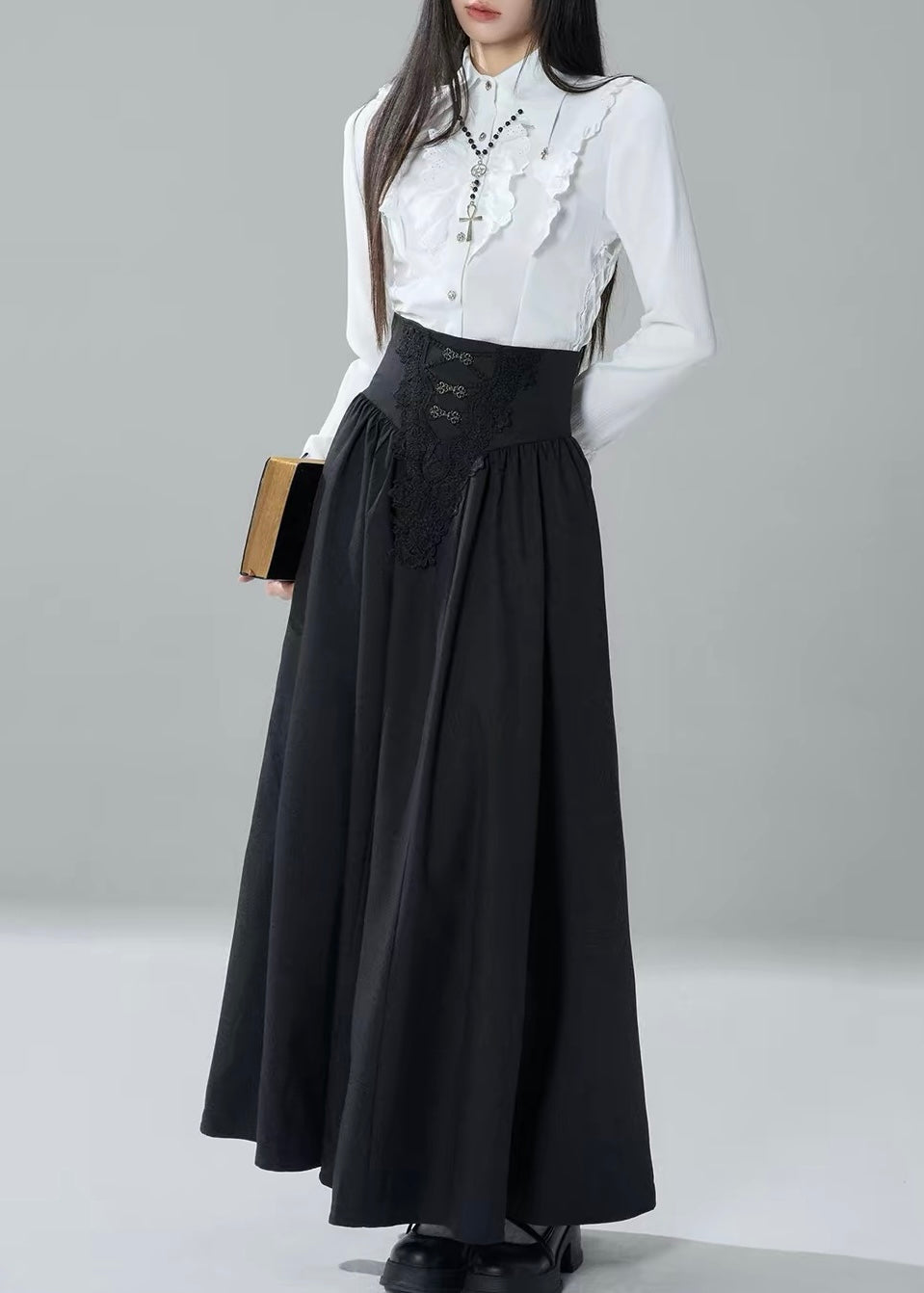 GOTHIC FRILL SHIRT &amp; CORSET WAIST LONG SKIRT / LG1718