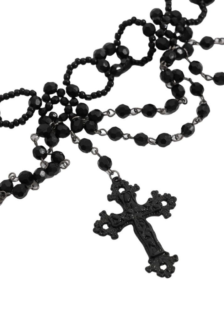 BLACK GOTHIC CROSS BEADS CHOKER / A1153