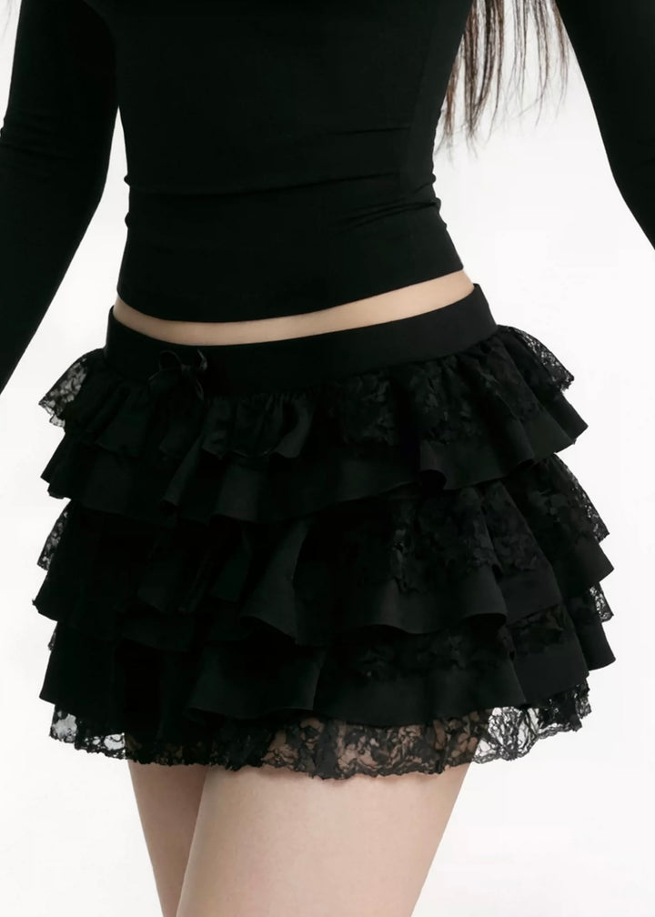 LACE FRILL LAYERED MINI SKIRT / LG1584