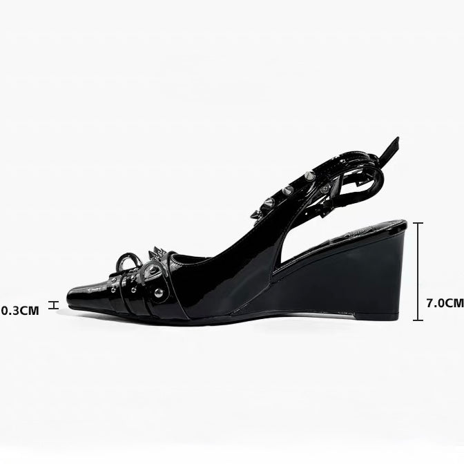 DARK STUDDED WEDGE SANDALS / V1175