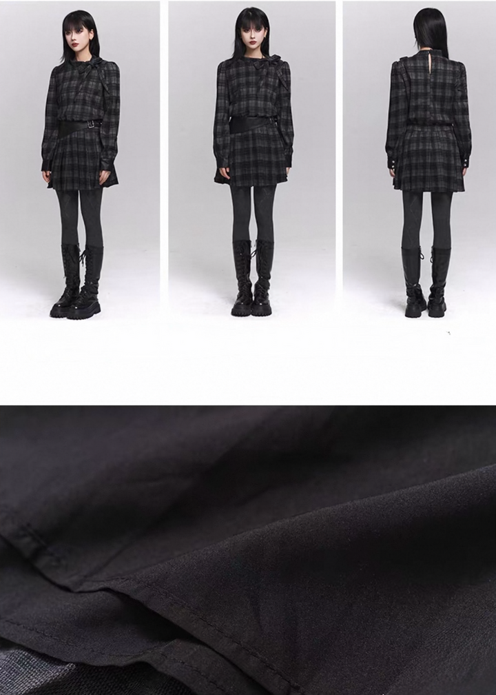 GHOSTLY CHECK RIBBON MINI DRESS / LG1490