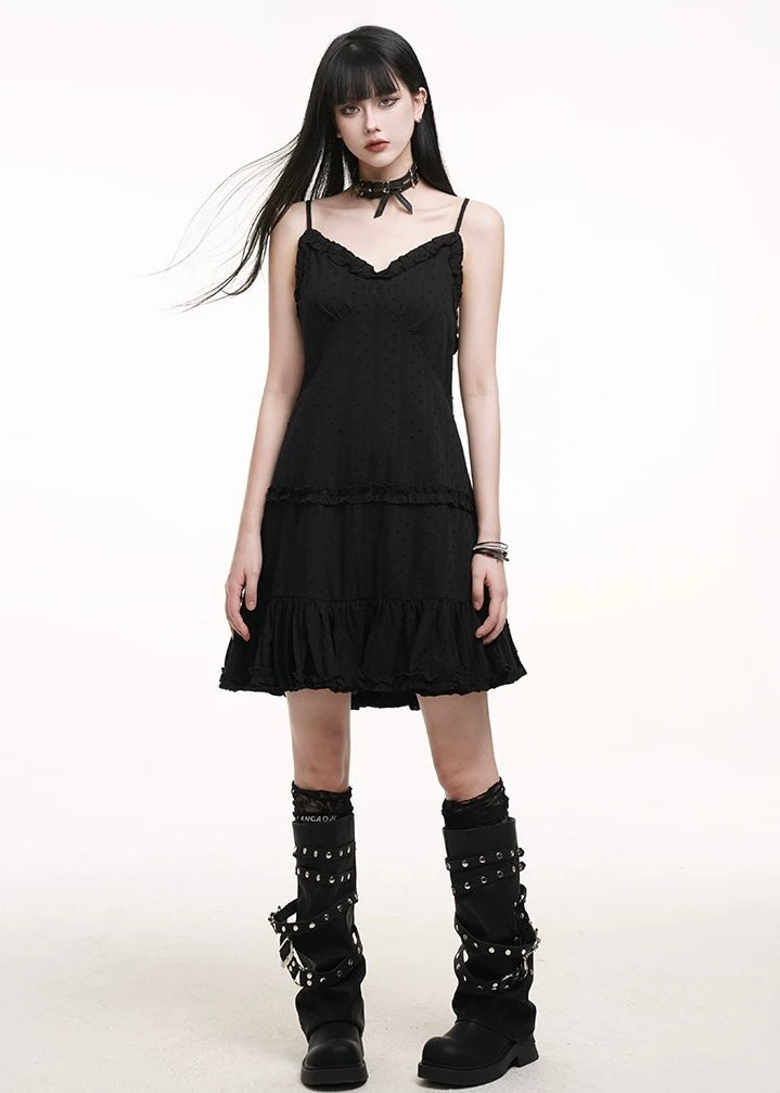 v-neck suspender black dress / LG1247