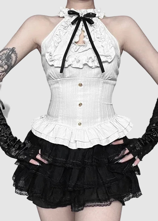 FRILL HALTER GOTHIC TOP / LG1586