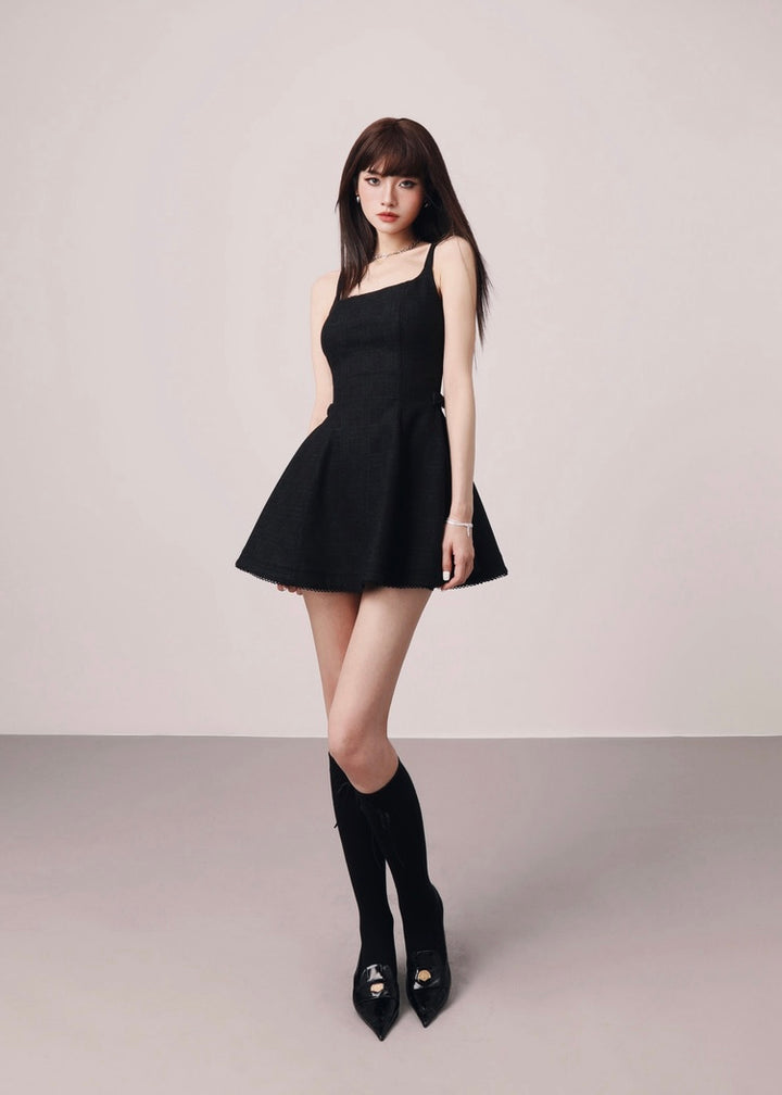 Side ribbon French mini dress / mu1122