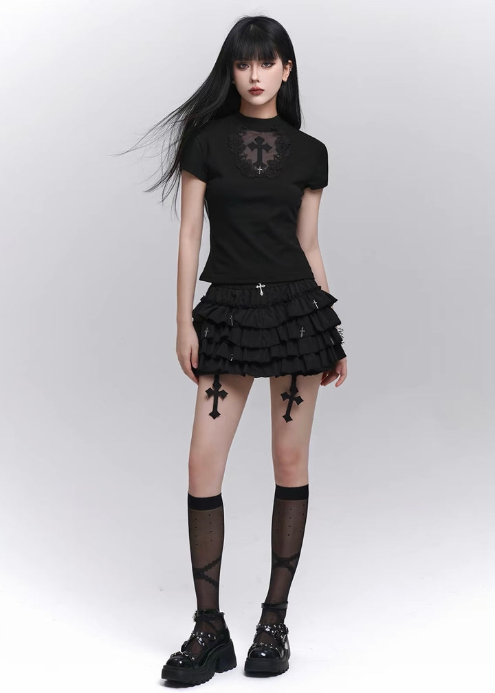 GOTHIC CROSS TIERED SKIRT SET