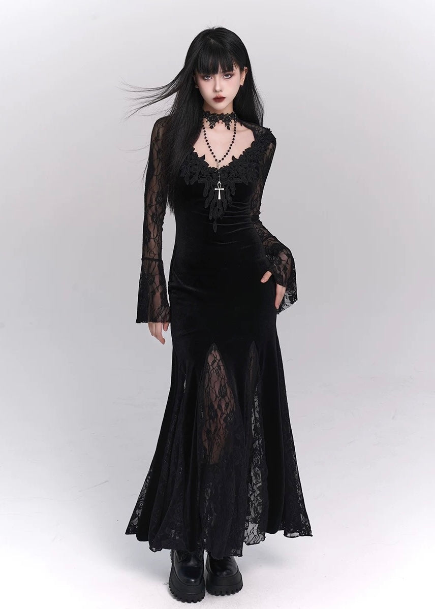 【당일 배송】black velvet long dress / LG1177 