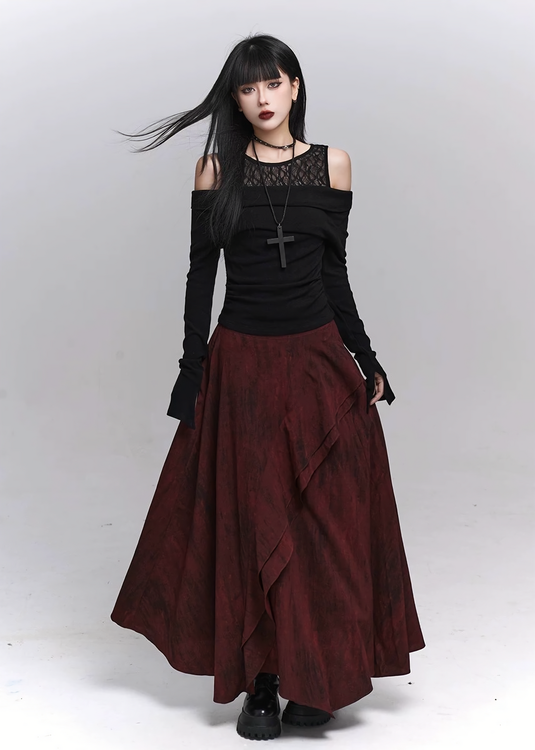 Lace veil off-the-shoulder gothic top / lg1341