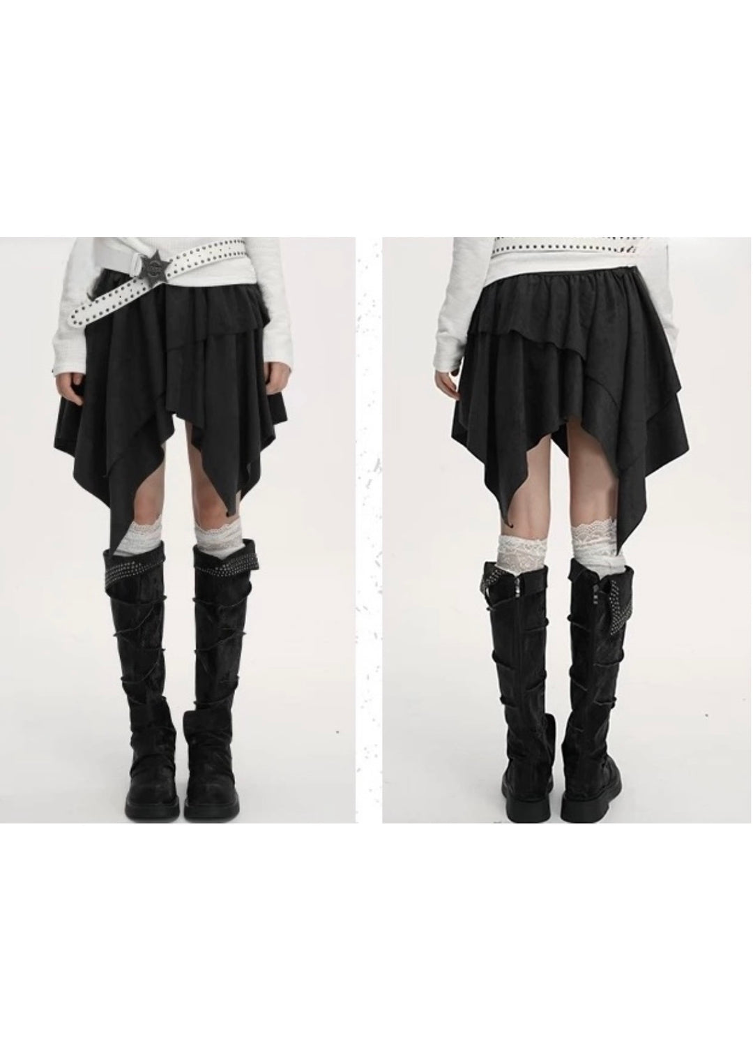 ASYMMETRY SUEDE LAYERED SKIRT / LG1397