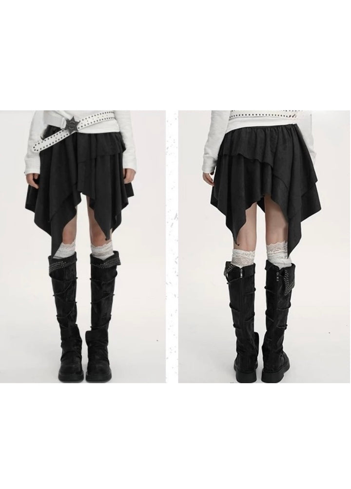 ASYMMETRY SUEDE LAYERED SKIRT / LG1397