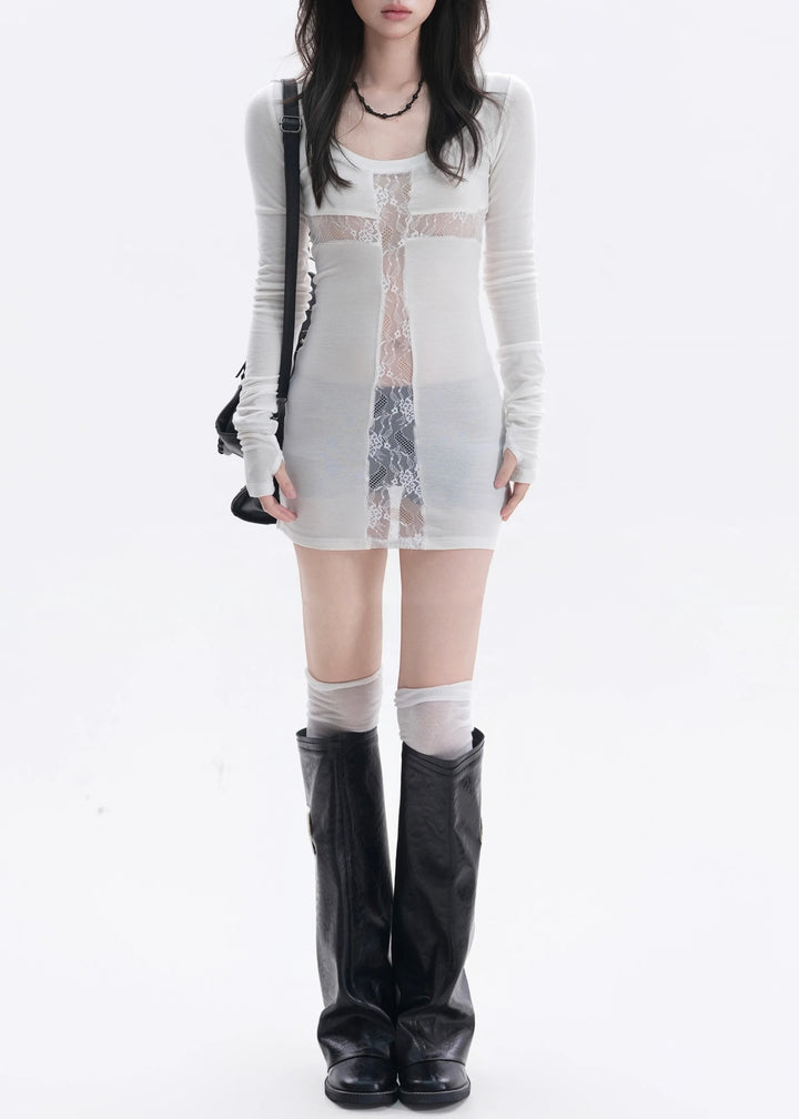 LACE CROSS SEE-THROUGH MINI  / LG1583