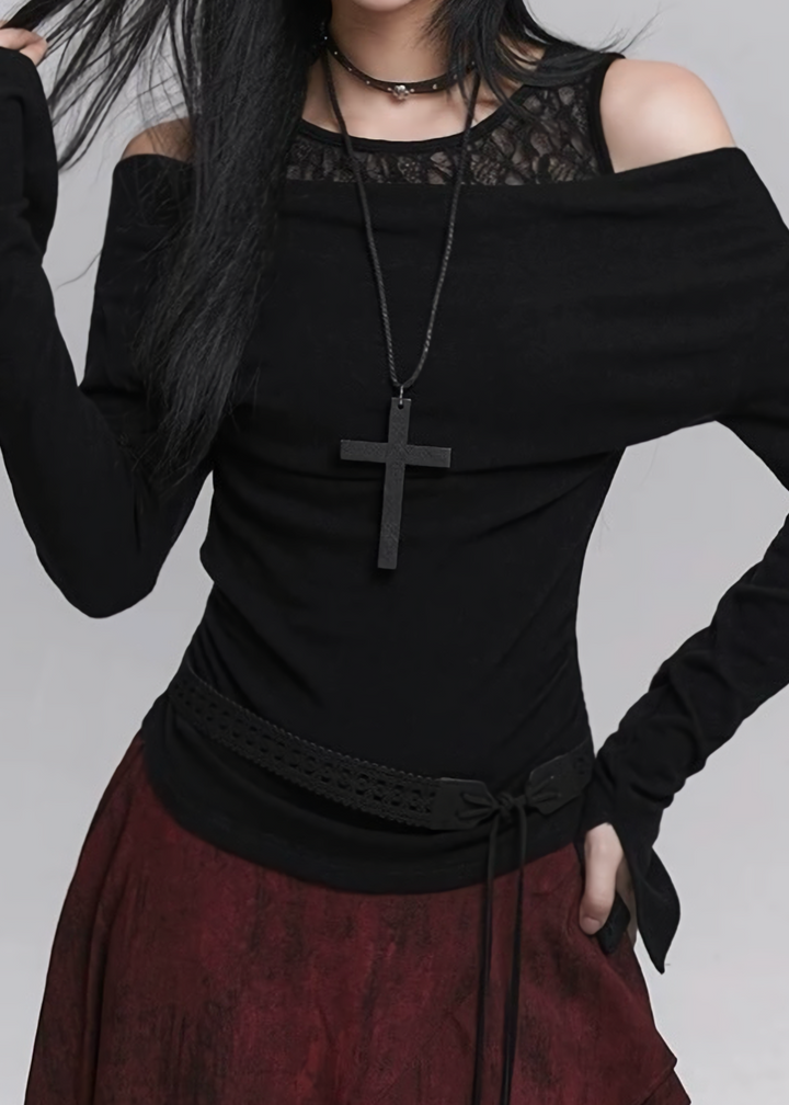 Wood Cross Gothic Necklace / a1123_e4r 