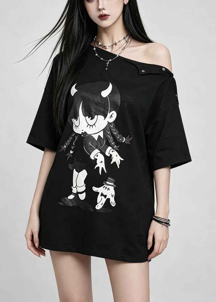 DARK DEMON GIRL PRINT OVERSIZE T-SHIRT / LG1632