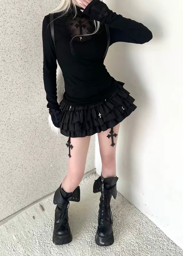 cross turtleneck slim fit &amp;amp; cross gothic ballet skirt / LG1187